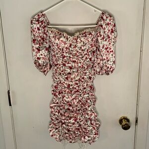 For Love and Lemons white bodycon gathered dress with pink red roses Size XS